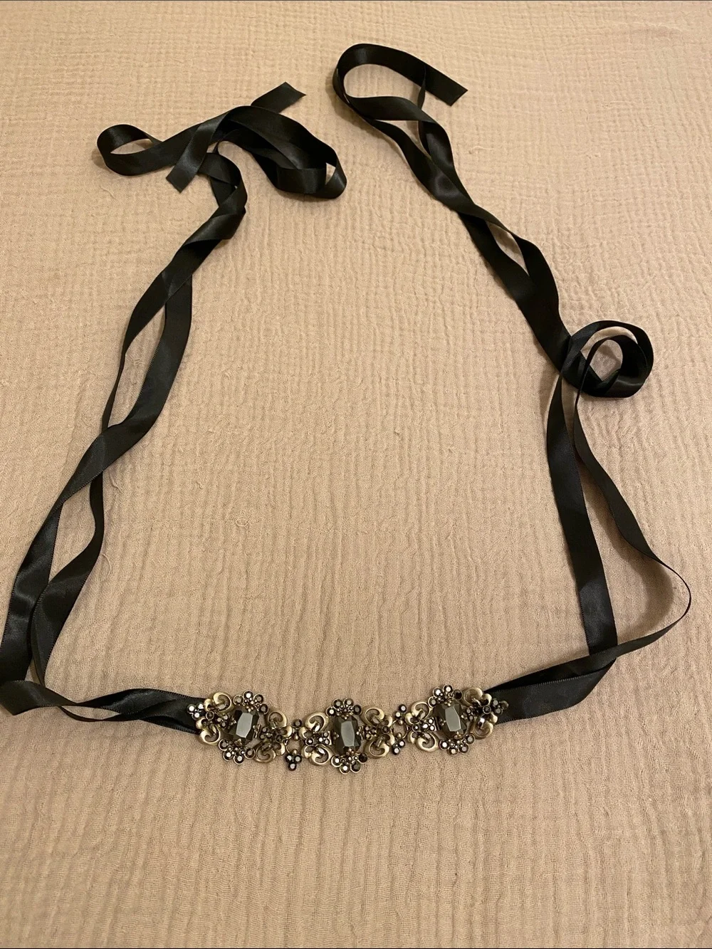 SORRELLI  Embellished Black Ribbon Waist Belt